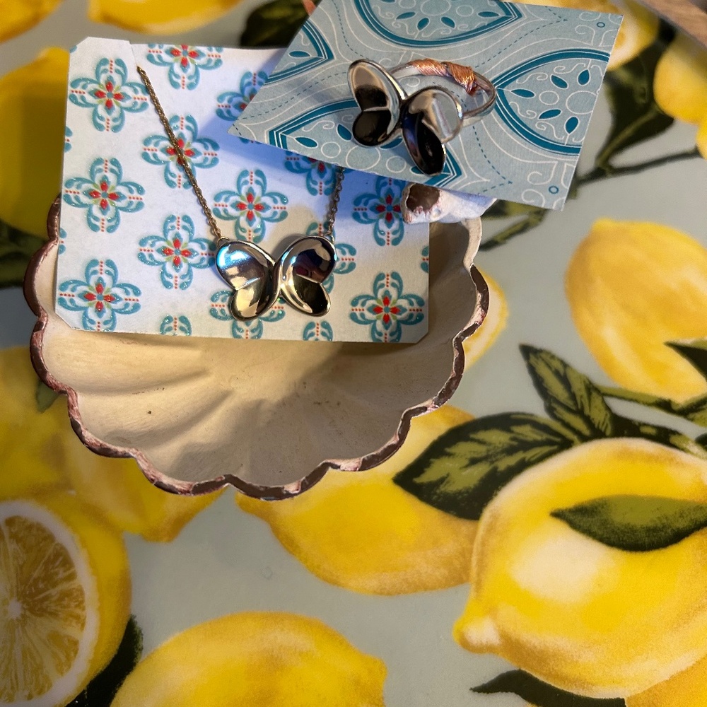 10K Chain, SS Butterfly Necklace and Ring Set